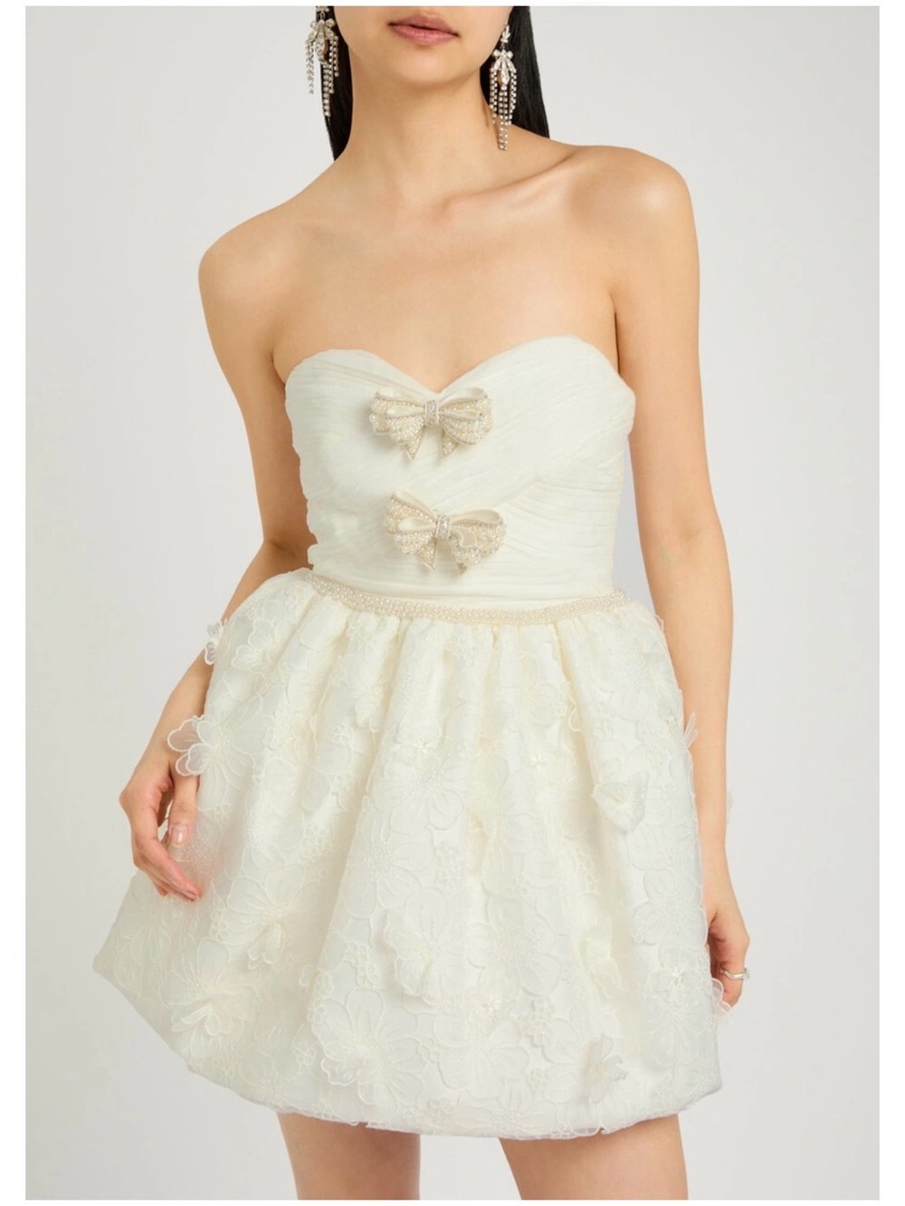 Ivory Strapless Bow-Accent Self-Portrait Dress US2/UK8